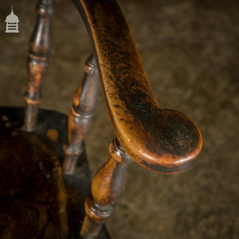 19th C Captains Bow Seat Smokers Chair With Turned Arm Supports And Double H Stretcher photo Furniture