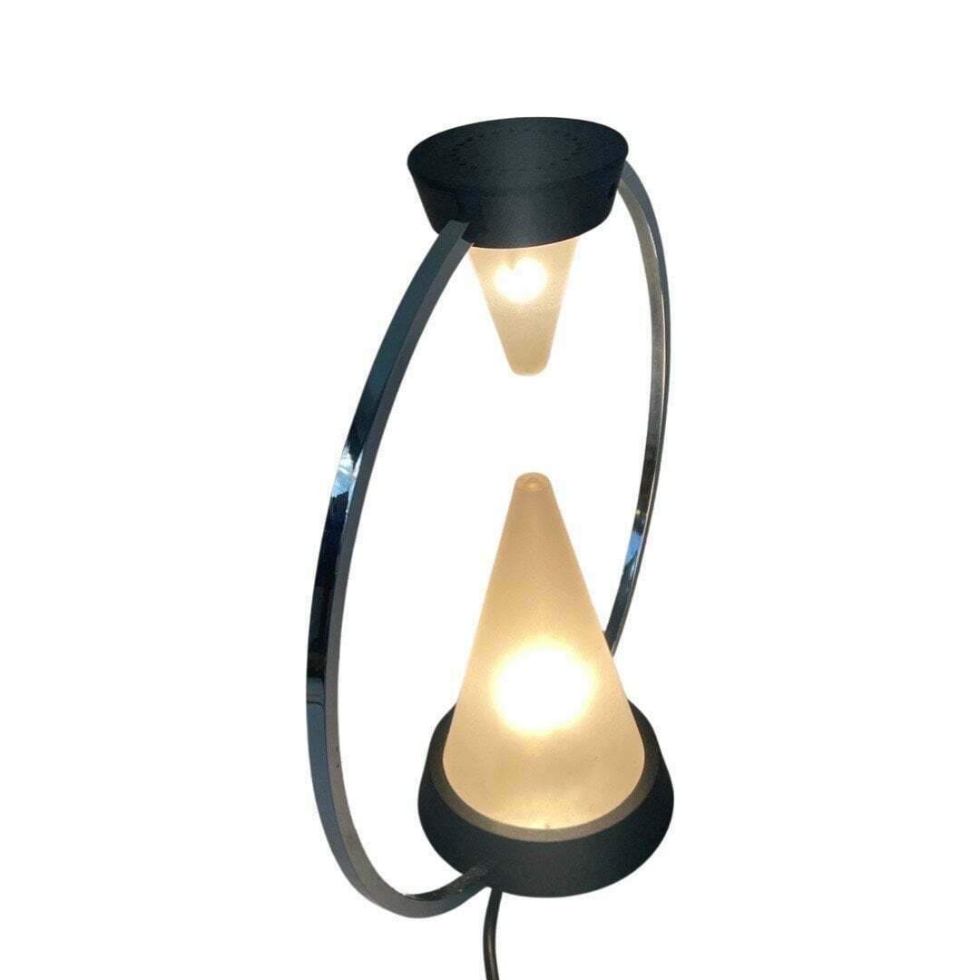 Vintage Memphis Style Desk Lamp   Two Pyramids Inside A Metal Circle photo for sale