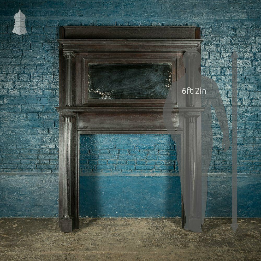 Fire Surround With Mirrored Overmantel, 19th C Neo Classical Oak With Fluted Corinthian Columns photo furniture