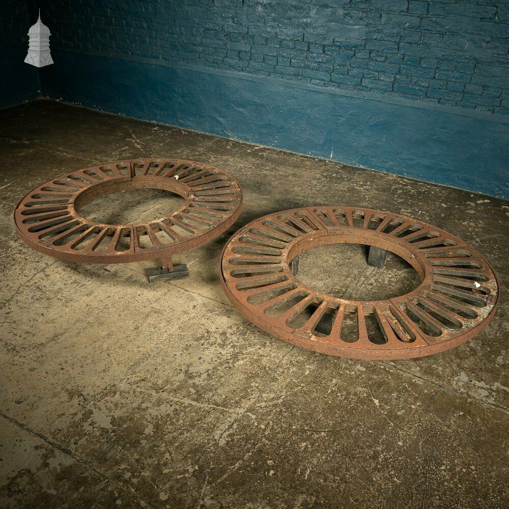 Garden Decor Pair Of 4ft Cast Iron 'Street Scene' Tree Grille / Tree Grate Circular Root Guards photo