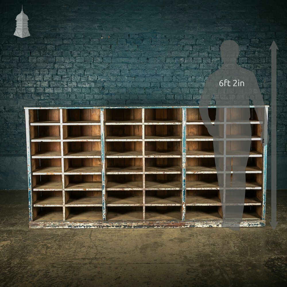 Industrial Pigeon Hole Shelf Unit With Distressed Blue Painted Finish photo vintage