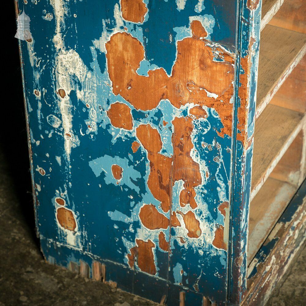 photo for sale Industrial Pigeon Hole Shelf Unit With Distressed Blue Painted Finish