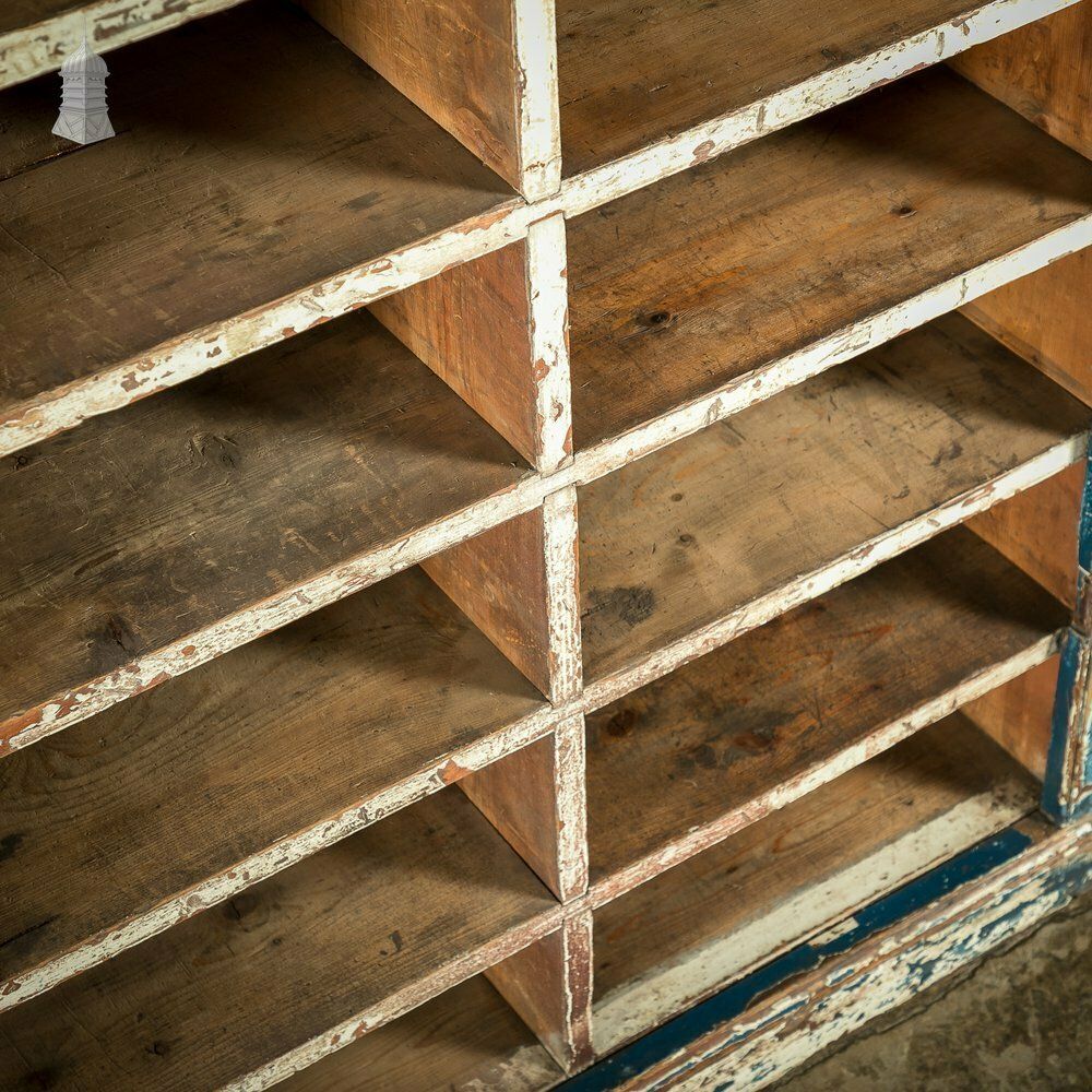 photo buy Industrial Pigeon Hole Shelf Unit With Distressed Blue Painted Finish