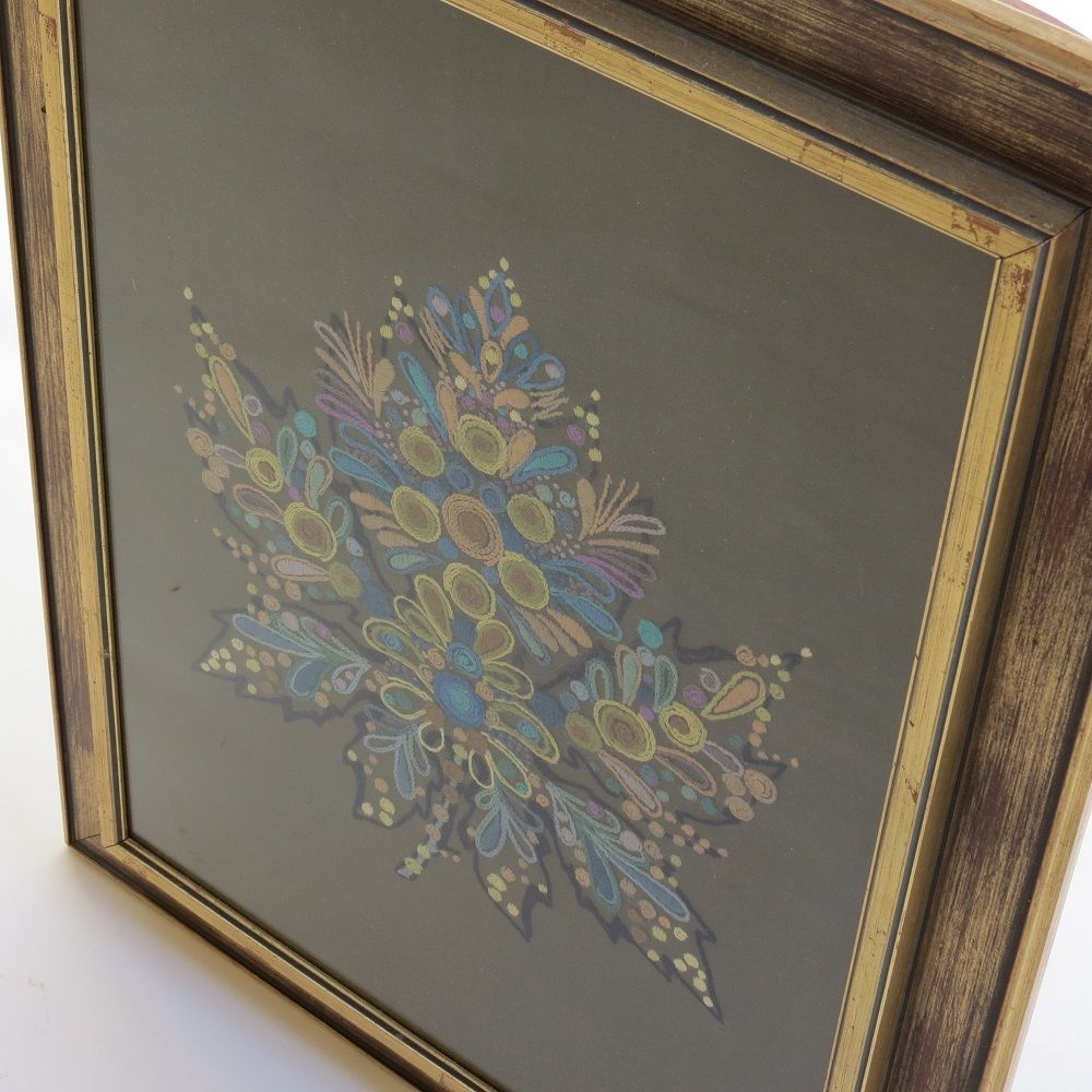 Scandinavian Swedish 1960s Wall Hanging Crewel Picture Wall Art Blue Green photo vintage