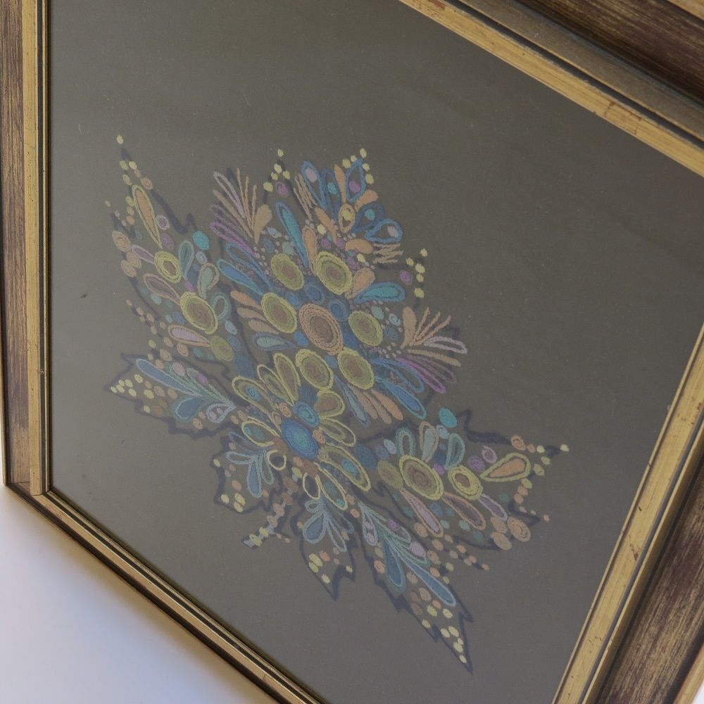 photo for sale Scandinavian Swedish 1960s Wall Hanging Crewel Picture Wall Art Blue Green