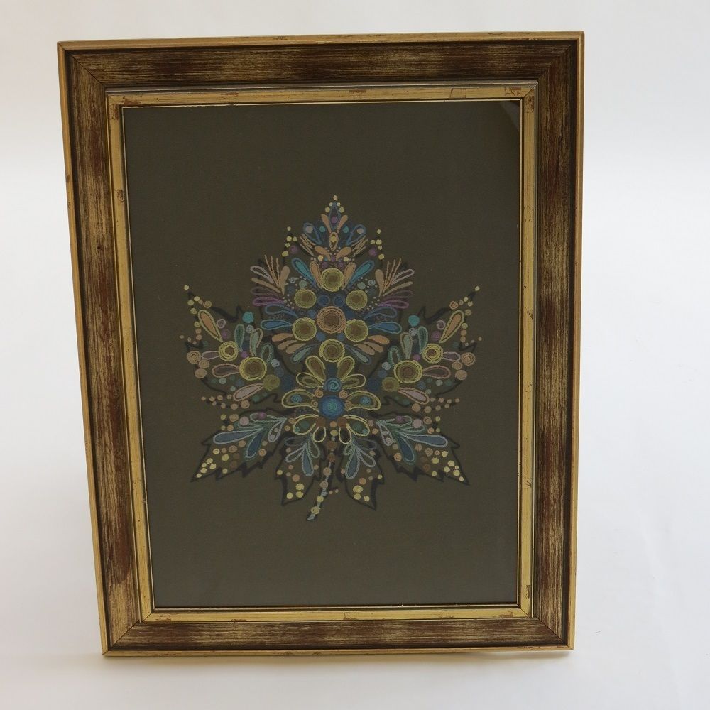 Scandinavian Swedish 1960s Wall Hanging Crewel Picture Wall Art Blue Green