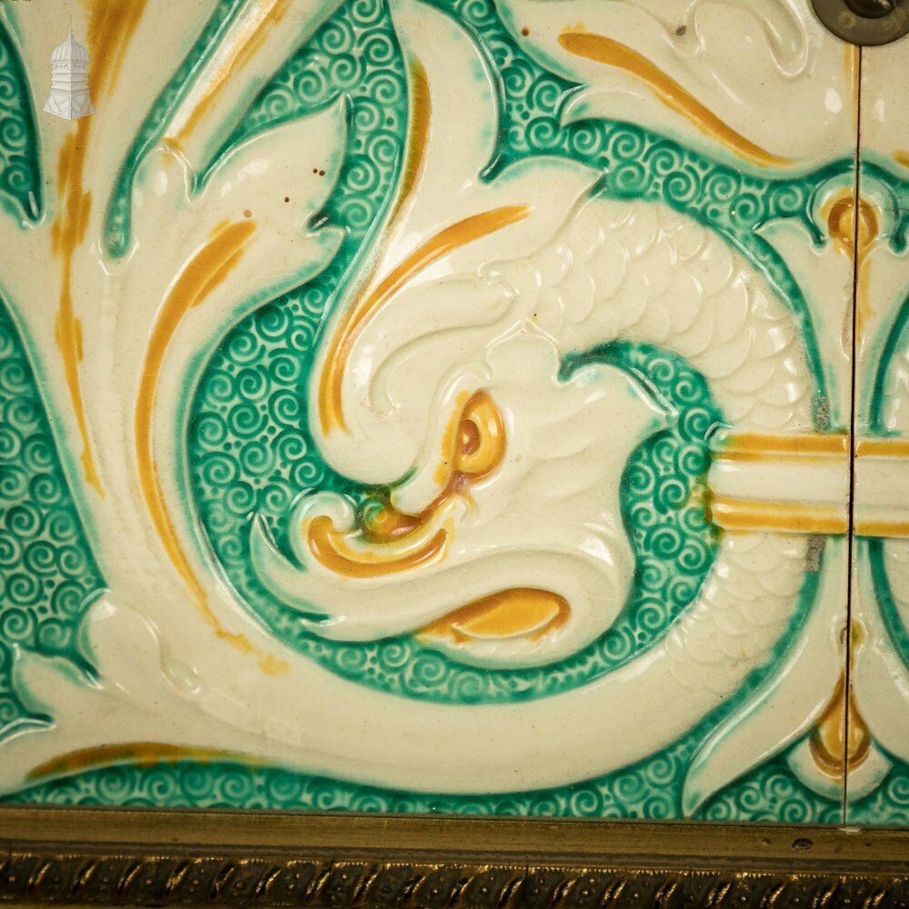 Set Of 8 Glazed Decorative Tiles From A Sainsburys Food Hall Mounted In Later Gold Frame photo Art