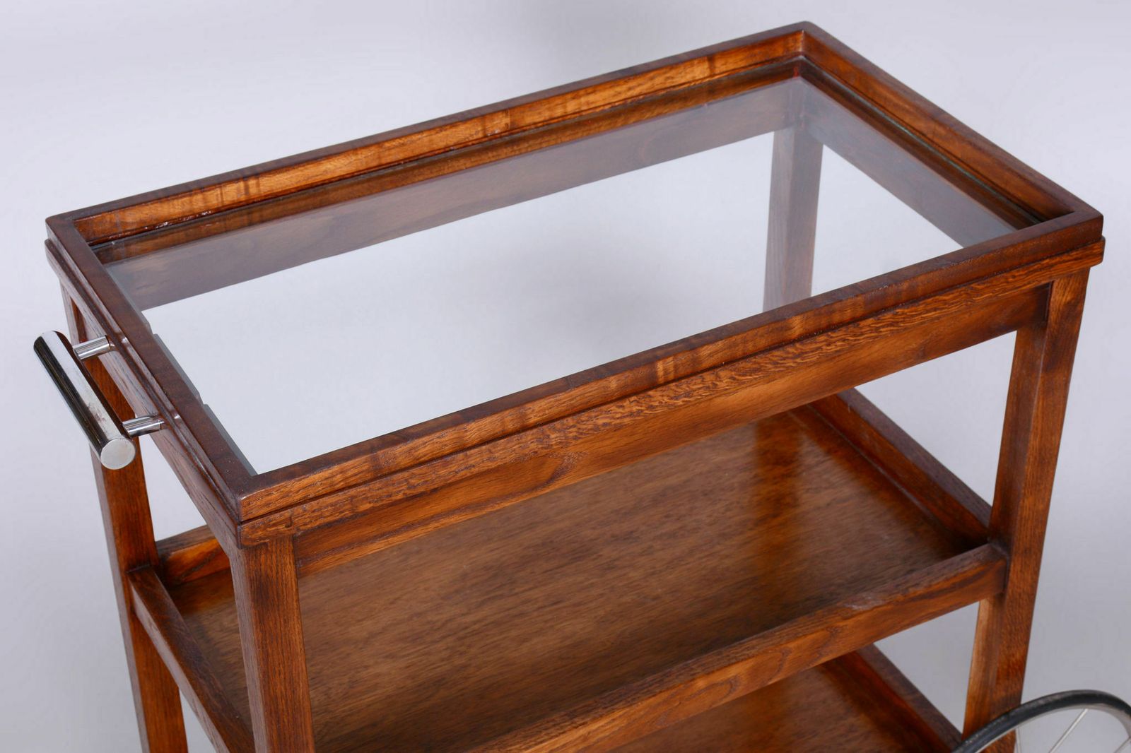 Restored Art Deco Trolley, By Thonet, Oak, Glass, Veneer, Chrome, Czech, 1920s photo Furniture