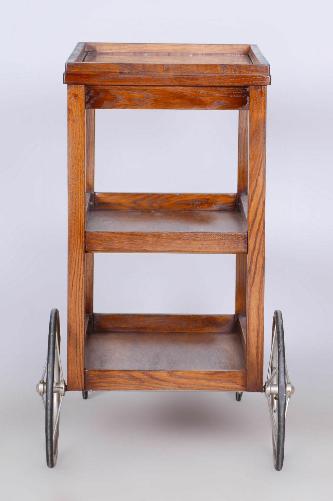 Restored Art Deco Trolley, By Thonet, Oak, Glass, Veneer, Chrome, Czech, 1920s photo vintage