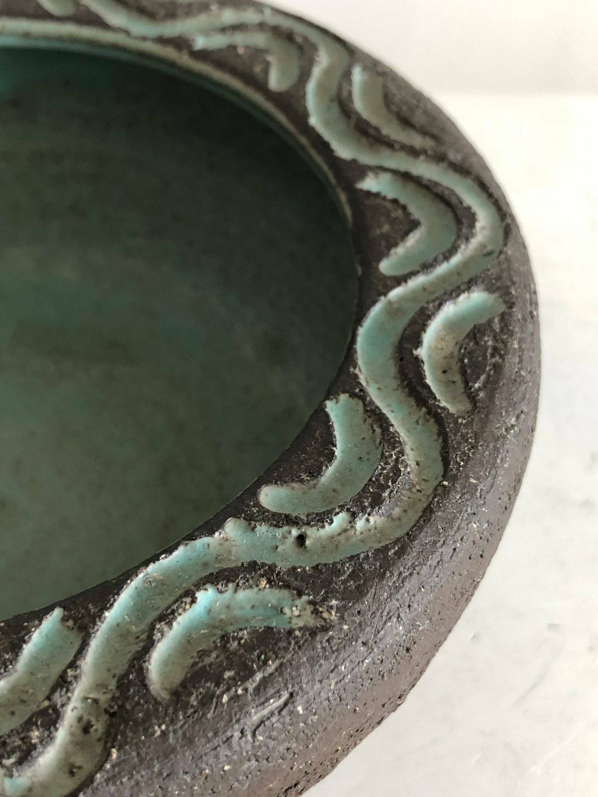 Danish Mid Century Modern Original Fine Art Ceramic Studio Vase With Turquoise Glaze And Raw Clay   Made By Løvemose, Denmark photo Home Decor