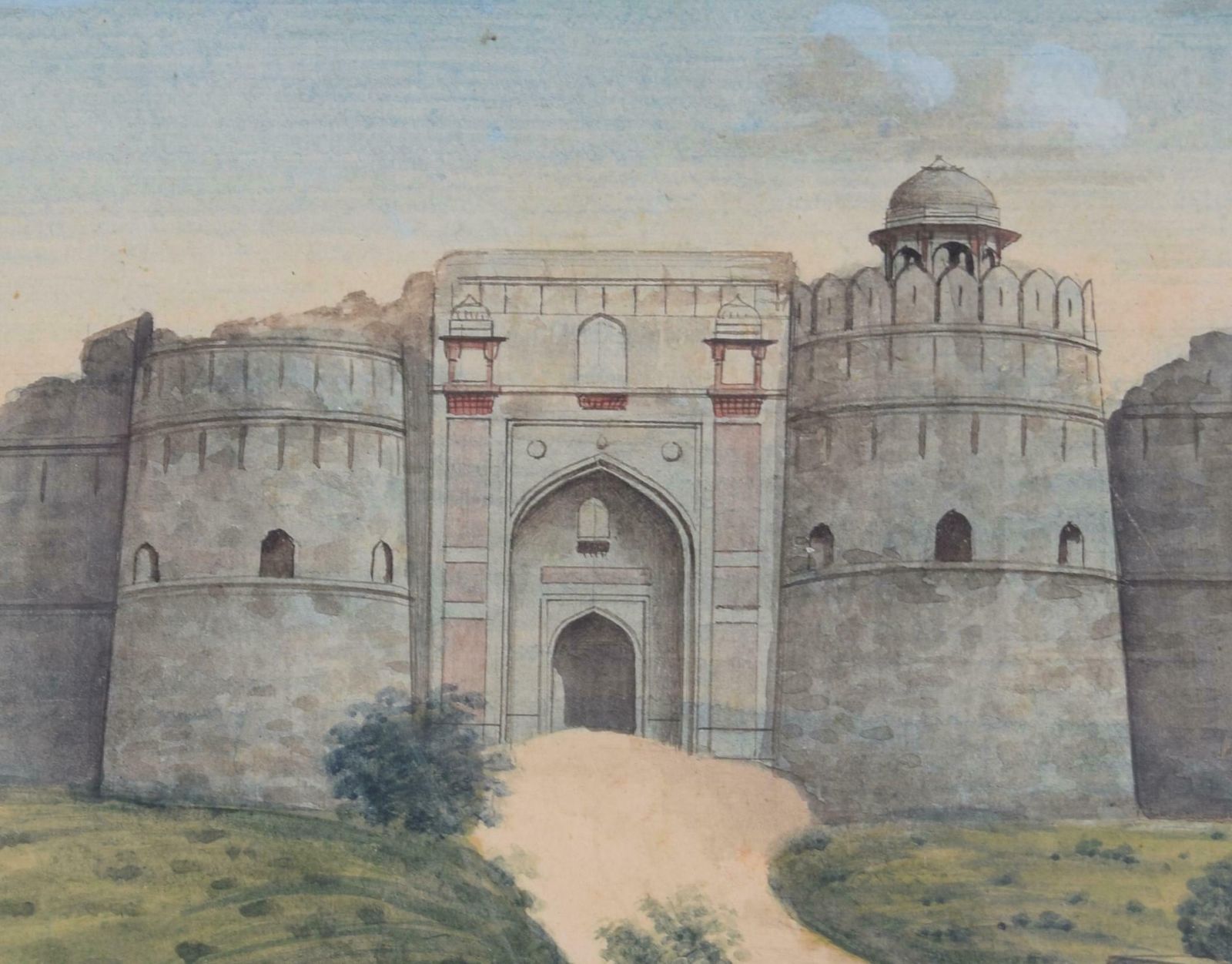 Purana Qila Fort, Delhi, India Stone Wall Gateway Watercolour photo furniture