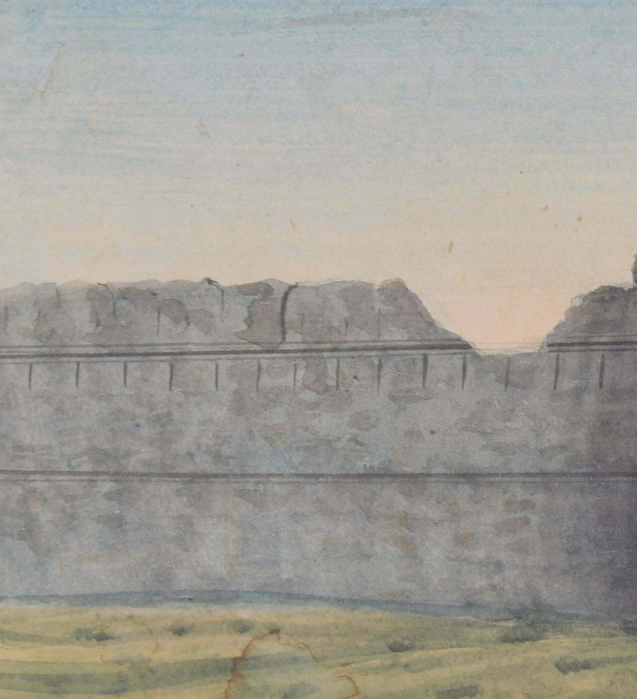 Purana Qila Fort, Delhi, India Stone Wall Gateway Watercolour photo for sale