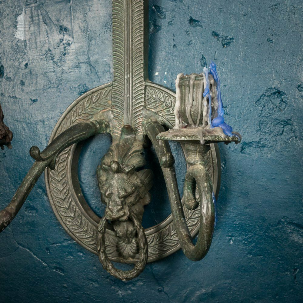 870.0 Bronze Georgian Wall Sconce With Egyptian Sarcophagus And Lion Head Details photo