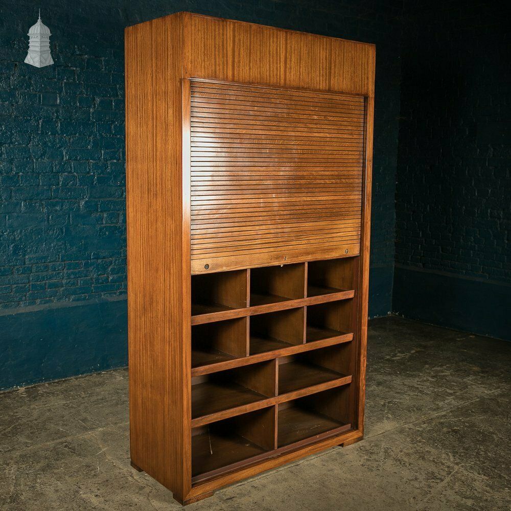 Tambour Front Cabinet, Mahogany And Oak Construction With Internal Pigeonhole Shelving From A Liner photo furniture