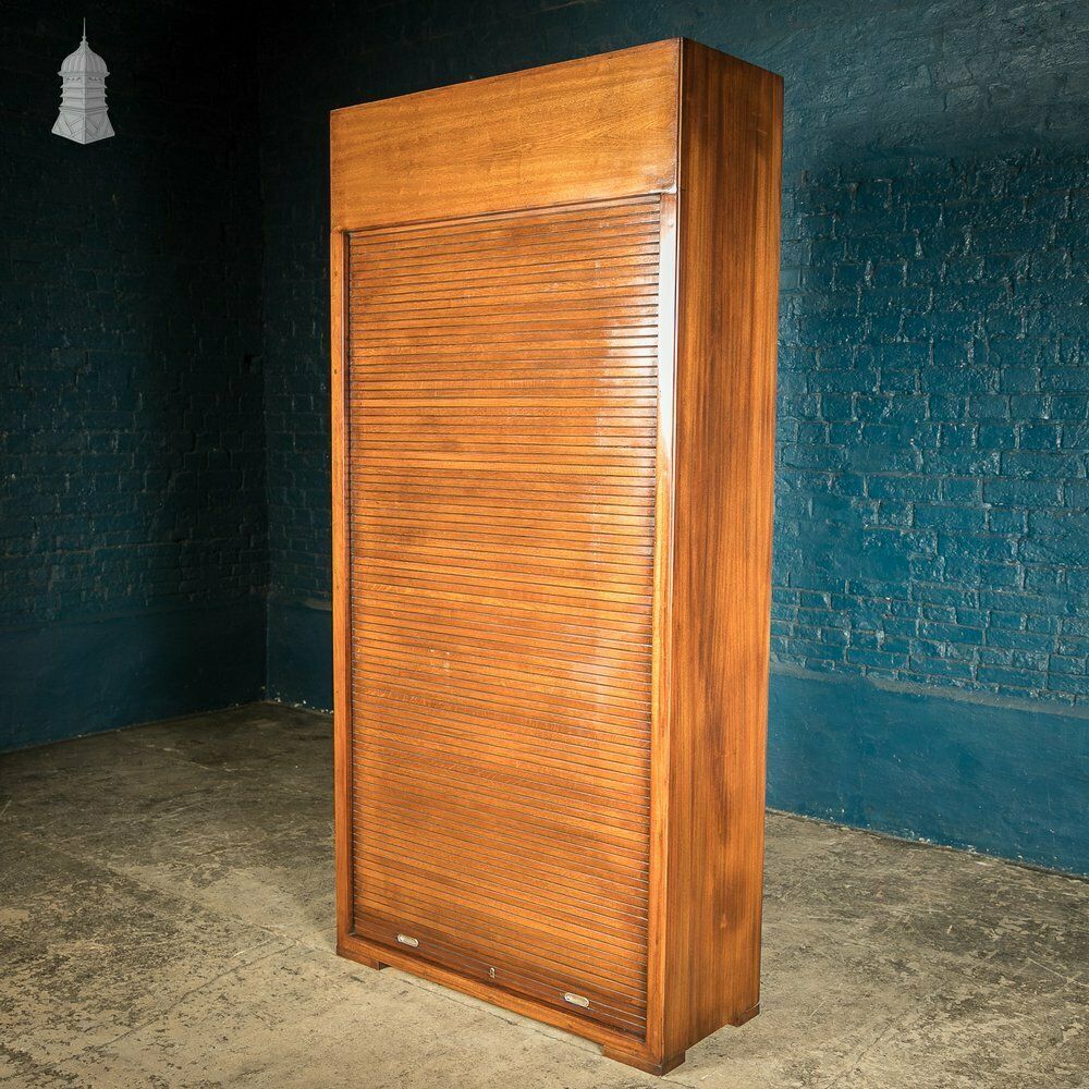 Tambour Front Cabinet, Mahogany And Oak Construction With Internal Pigeonhole Shelving From A Liner