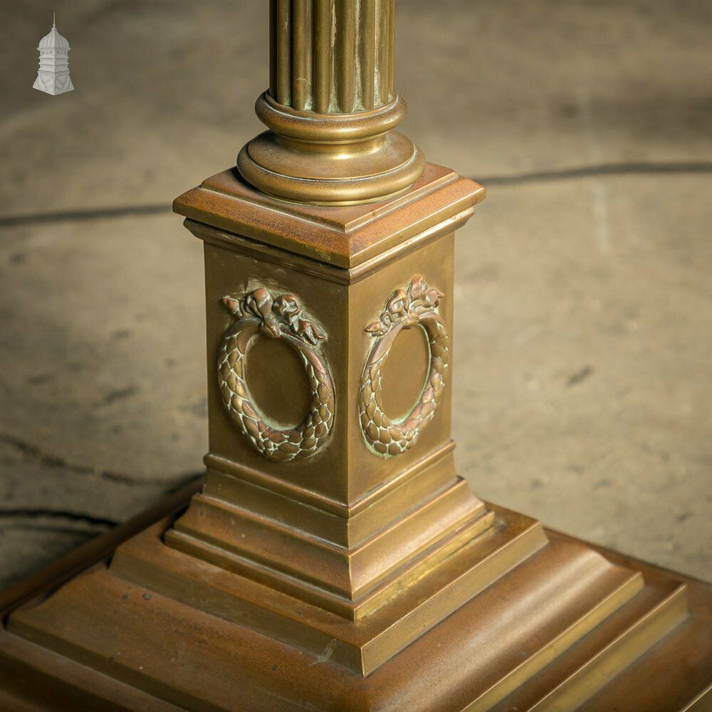 Brass Standard Lamps By Elkington & Co, Adjustable 19th C Neo Classical Corinthian Columns With Paw Feet photo buy