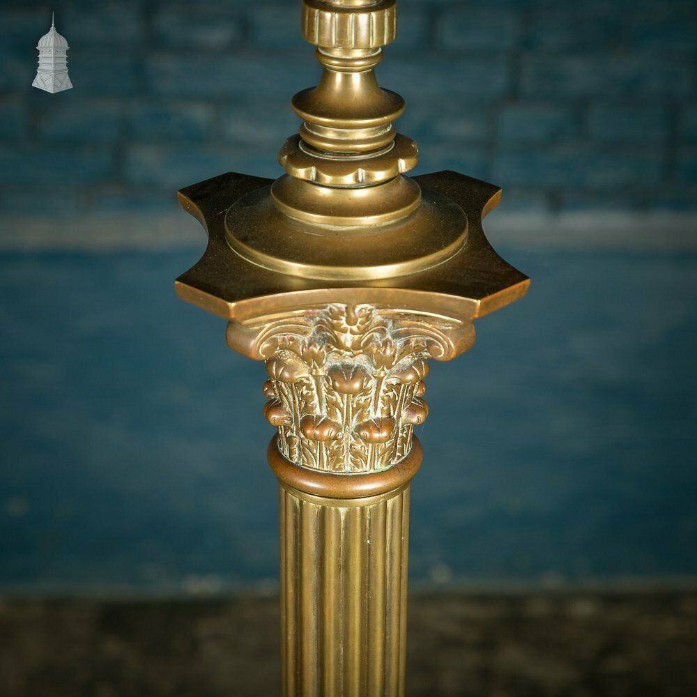 photo furniture Brass Standard Lamps By Elkington & Co, Adjustable 19th C Neo Classical Corinthian Columns With Paw Feet
