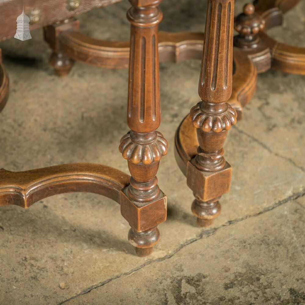 photo buy Carved Oak Chairs, 19th C With Embossed Studded Leather Seats, Set Of 4