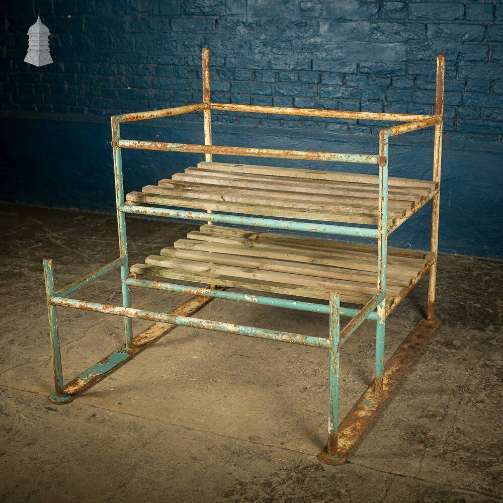 Metal Industrial Shelving With Wooden Slats