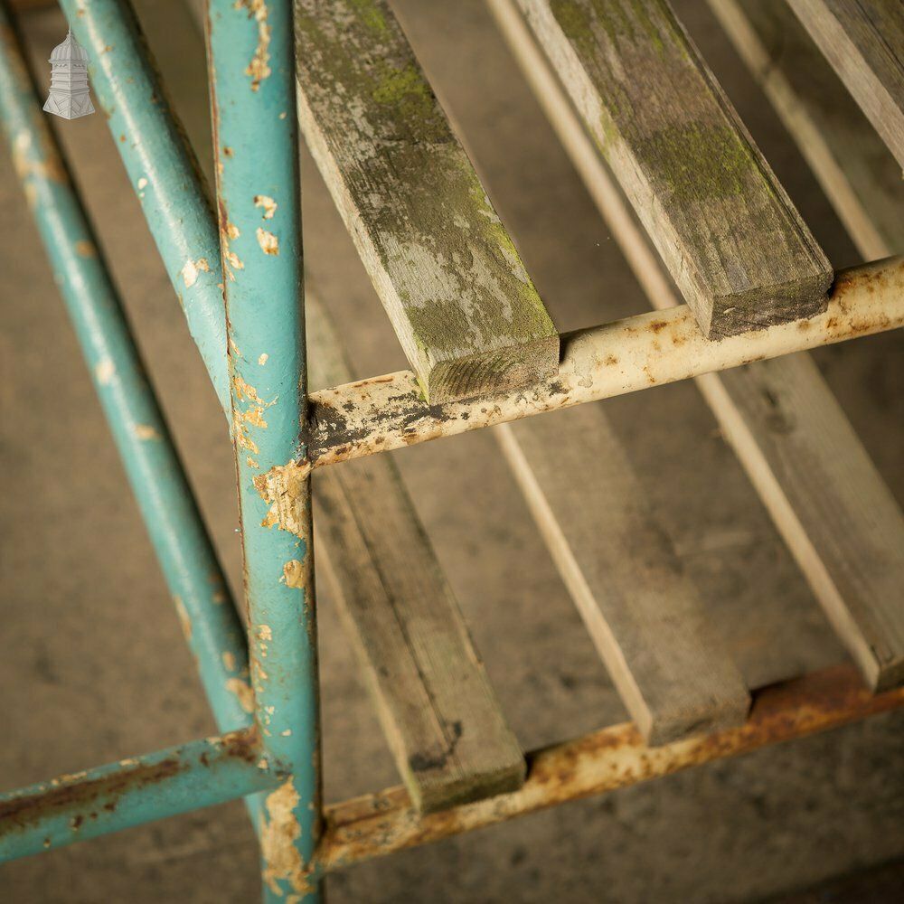 Metal Industrial Shelving With Wooden Slats photo vintage