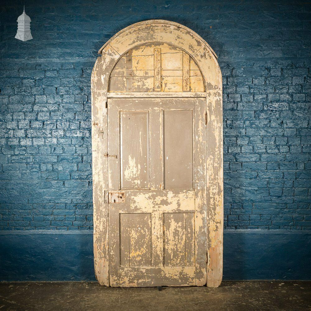 photo for sale Large Georgian Arch Top Door Frame And Door With Distressed Paint Finish