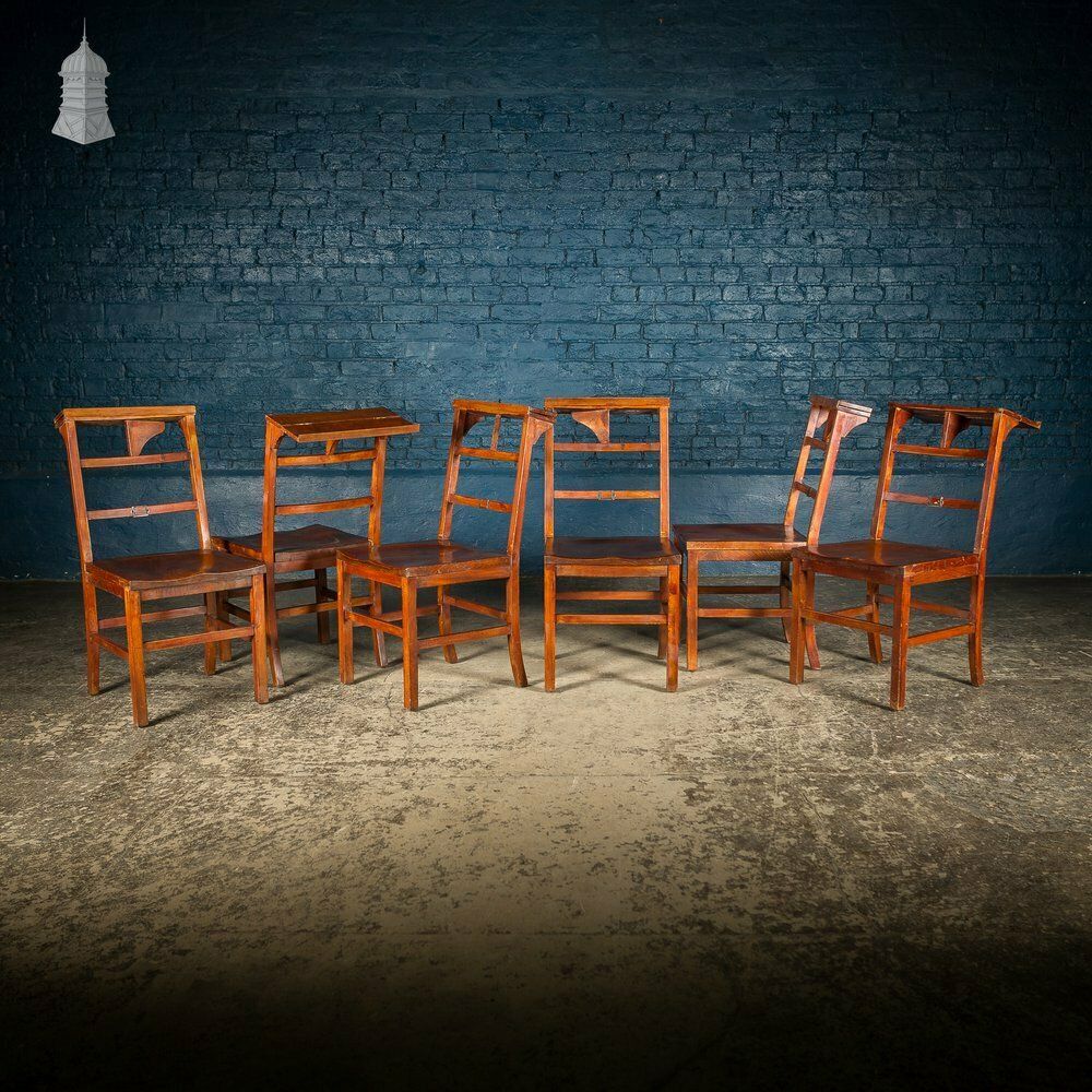 Furniture Set Of 6 19th C Elm Synagogue Chairs [No. 3] photo