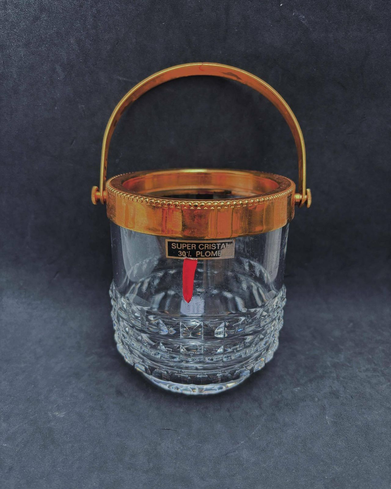 Ice Bucket Heavy Molded Crystal With Golden Metal Handles Mid Century Barware Mixology Tools Bar Cart Hollywood Regency Man Cave Gift
