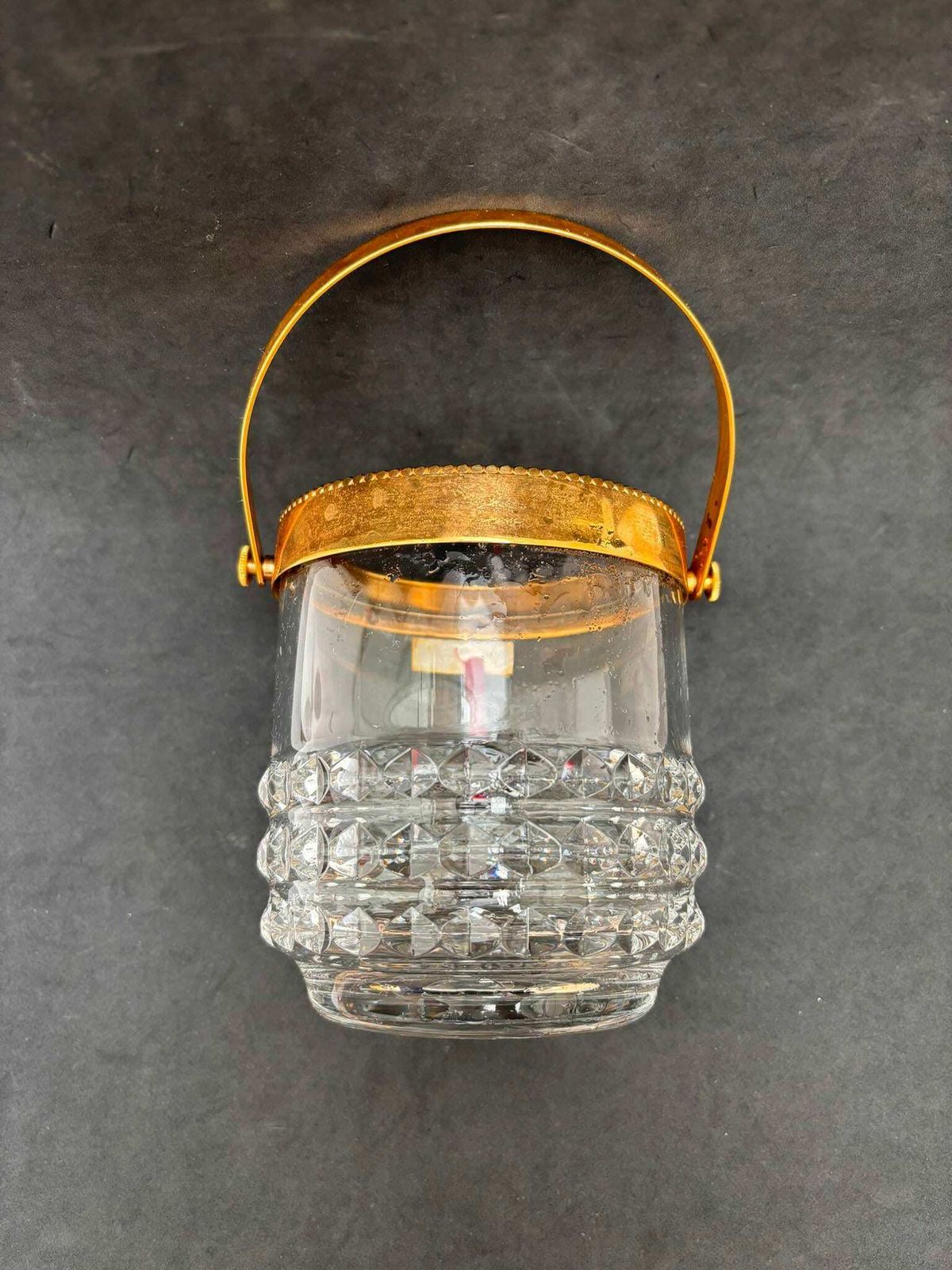 Ijsemmer Van Zwaar Gegoten Kristal Met Vergulde Metalen Handgrepen – Mid Century Barware, Mixologie Accessoires, Barkast, Hollywood Regency, Man Cave, Cadeau photo vintage