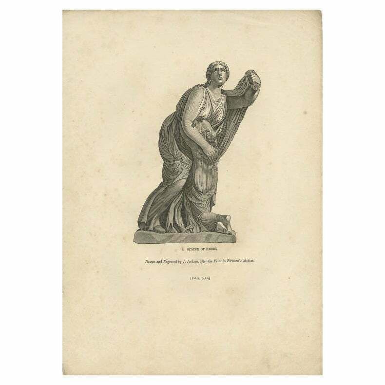 Antique Print Of A Statue Of Niobe By Knight, 1835