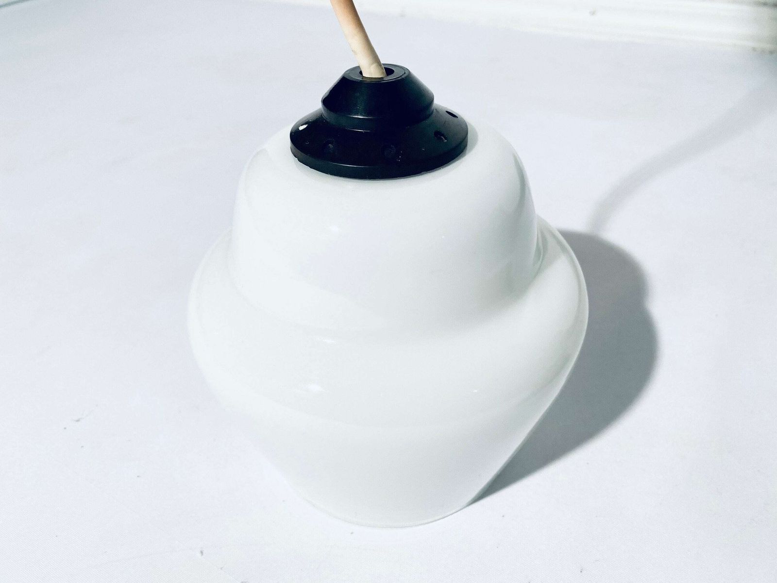 Elegant 1950s White Glass Hanging Lamp With Red Fixing / Mid Century Vintage Decor photo buy