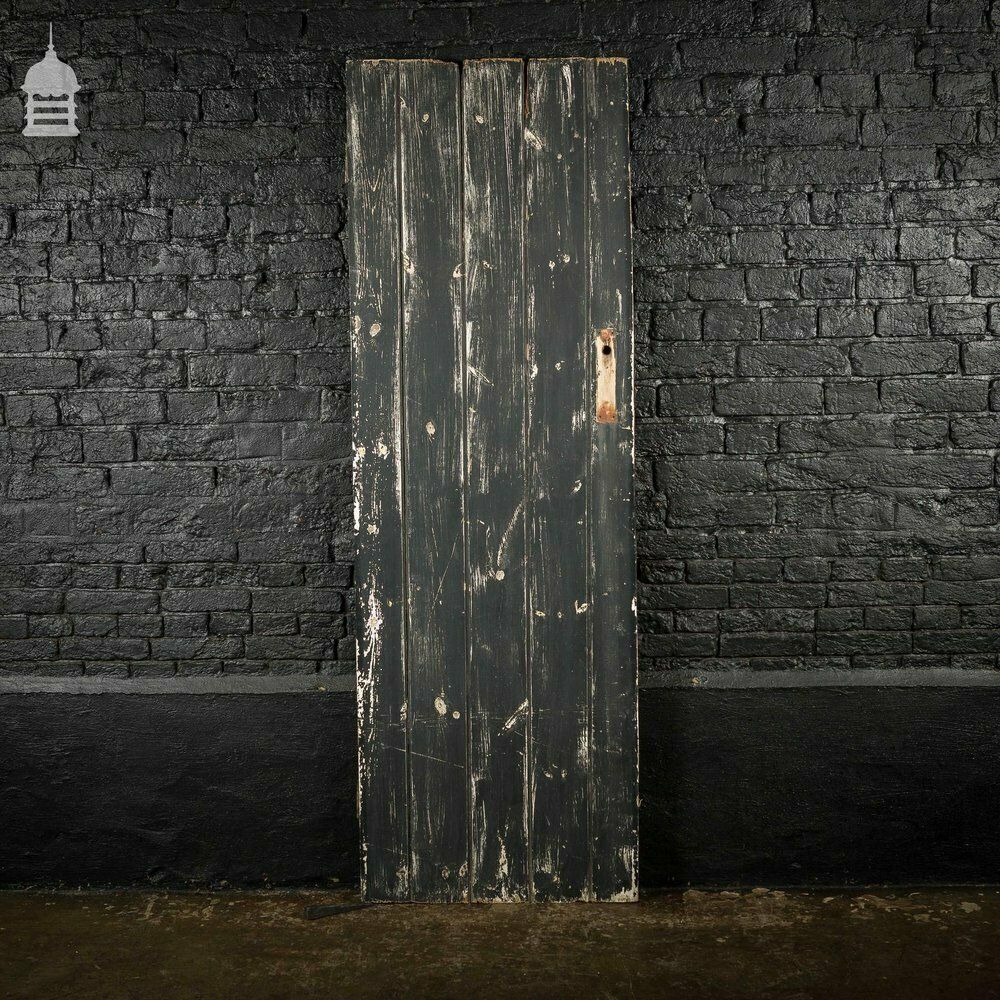Home Fixtures 19th C Black Painted V Grove Pine Ledged And Braced Internal Cottage Door photo