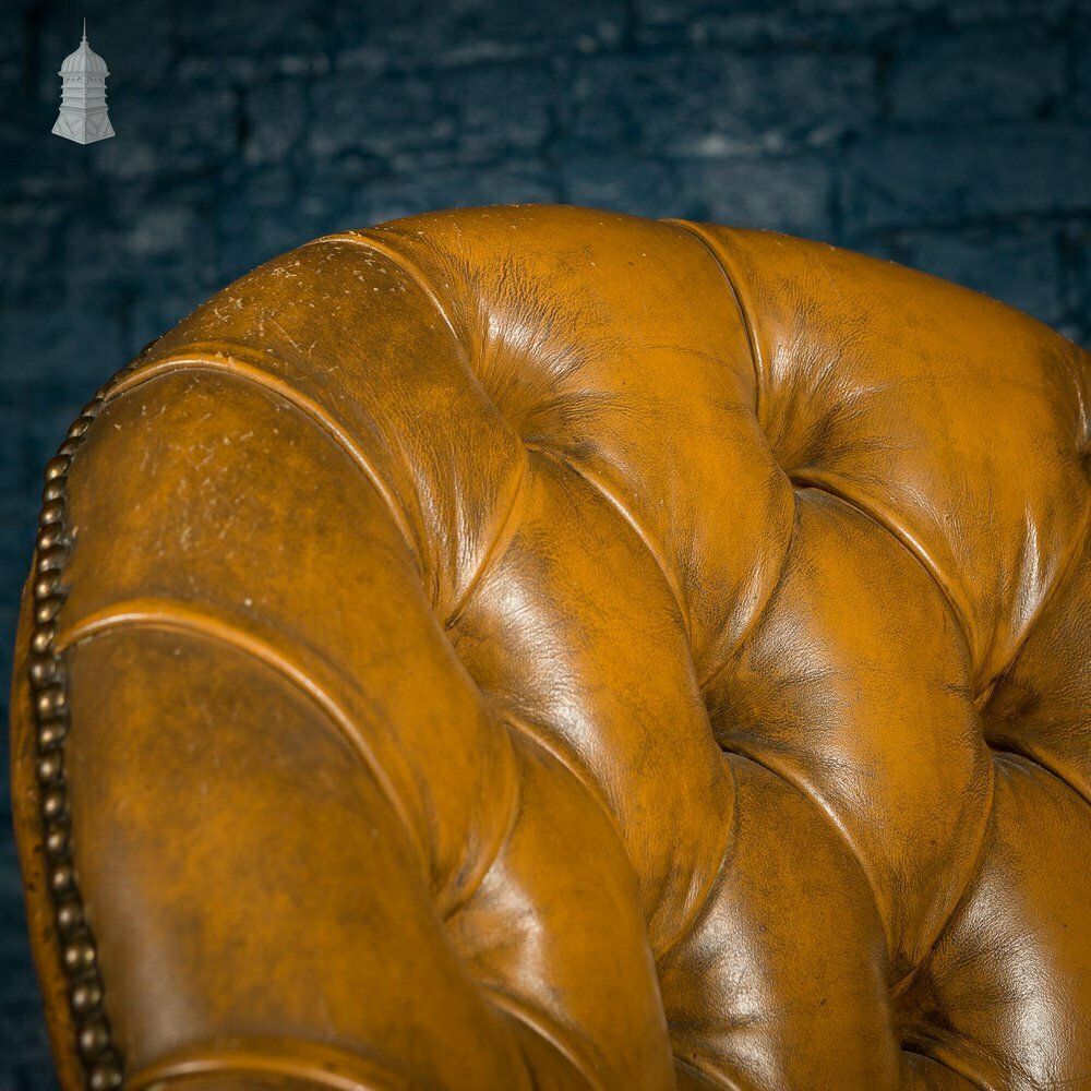 photo for sale Edwardian Brown Button Back Leather Swivel Chair With Later Castors