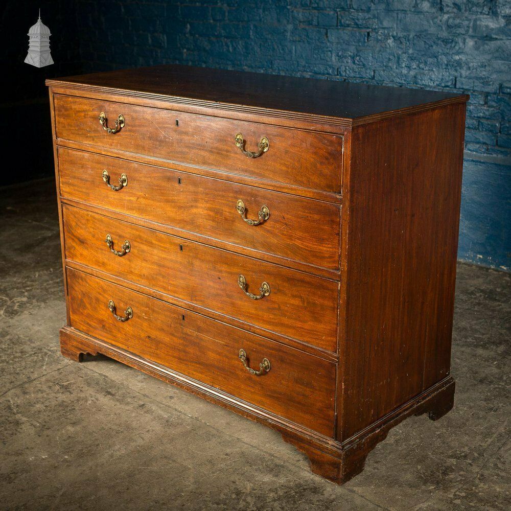 Furniture Very Wide Georgian Mahogany 4 Drawer Chest Brass Drop Handles photo