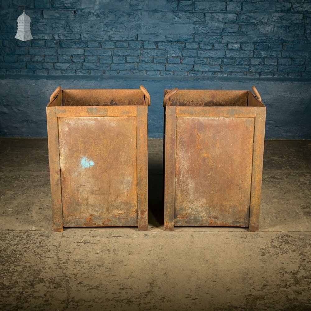 Pair Of Steel Industrial Factory Parts Bins Planters photo for sale
