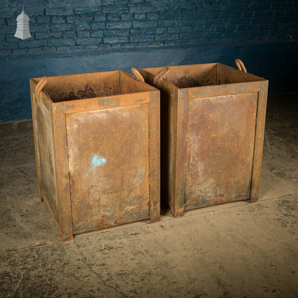Pair Of Steel Industrial Factory Parts Bins Planters photo Garden Decor