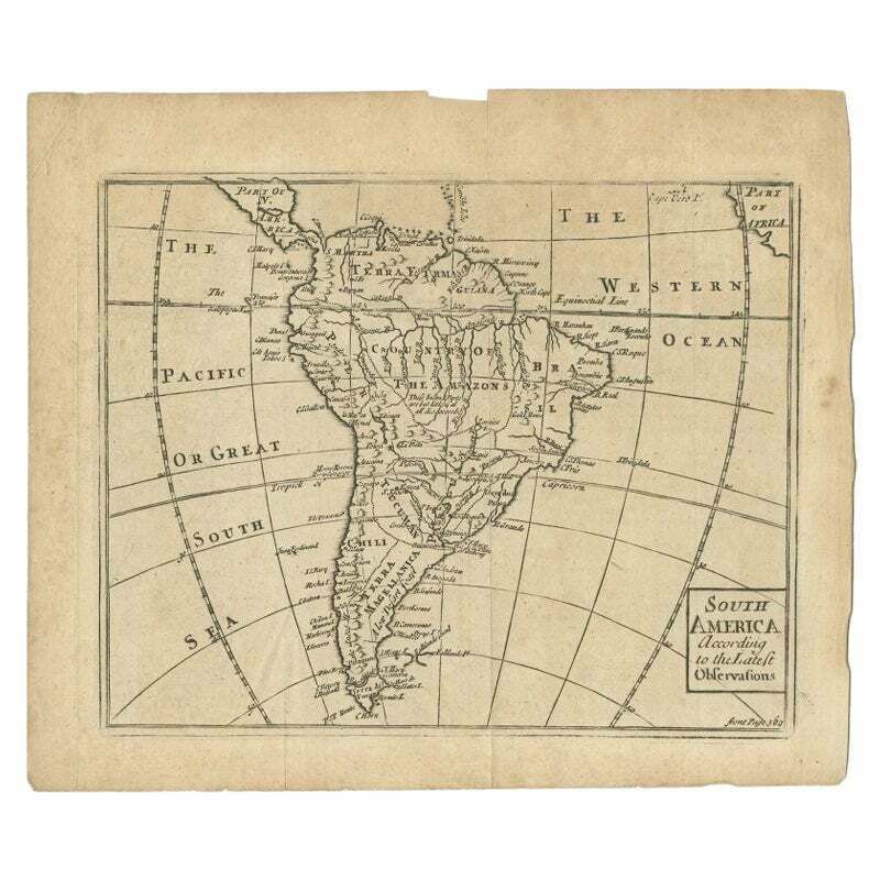 Antique Map Of South America By Gordon, C.1745