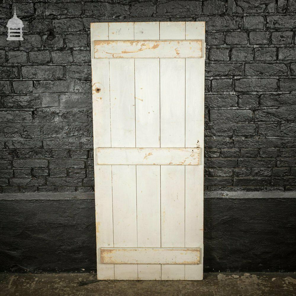 Small 19th C Light Blue Painted Ledged And Braced Pine Internal Cottage Door photo vinterior