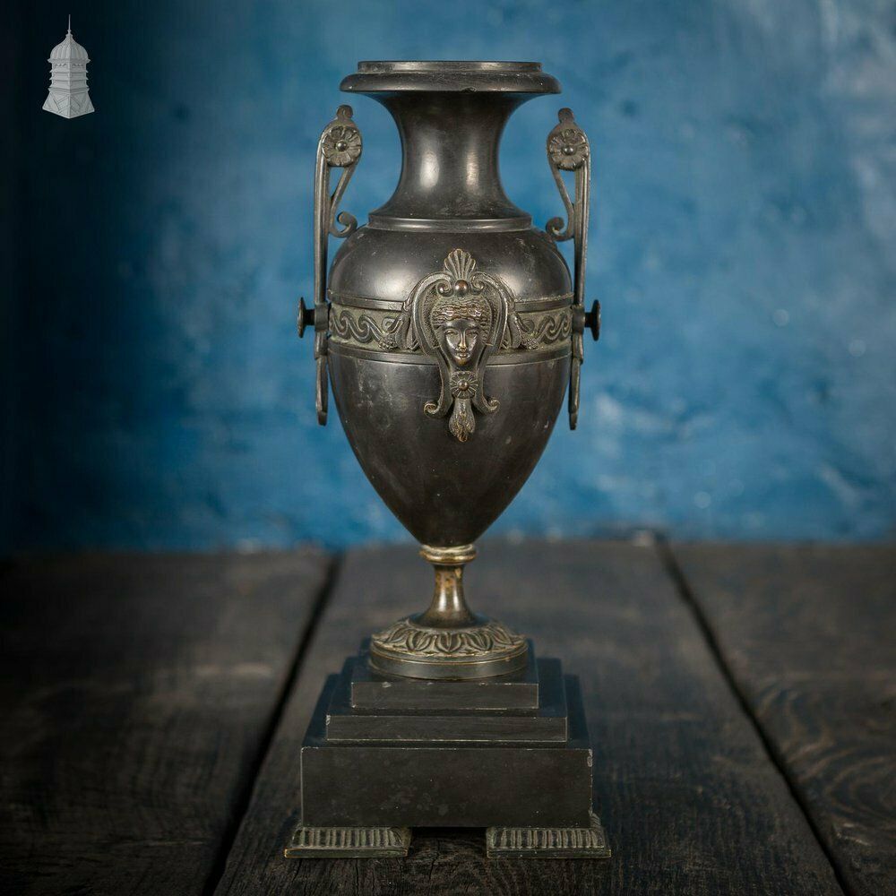 19th C Grand Tour Decorative Black Finish Bronze Mantle Piece Urn photo 858.0