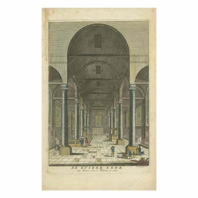 Antique Print Of The Interior Of The 'Zuiderkerk' By Goeree, 1765