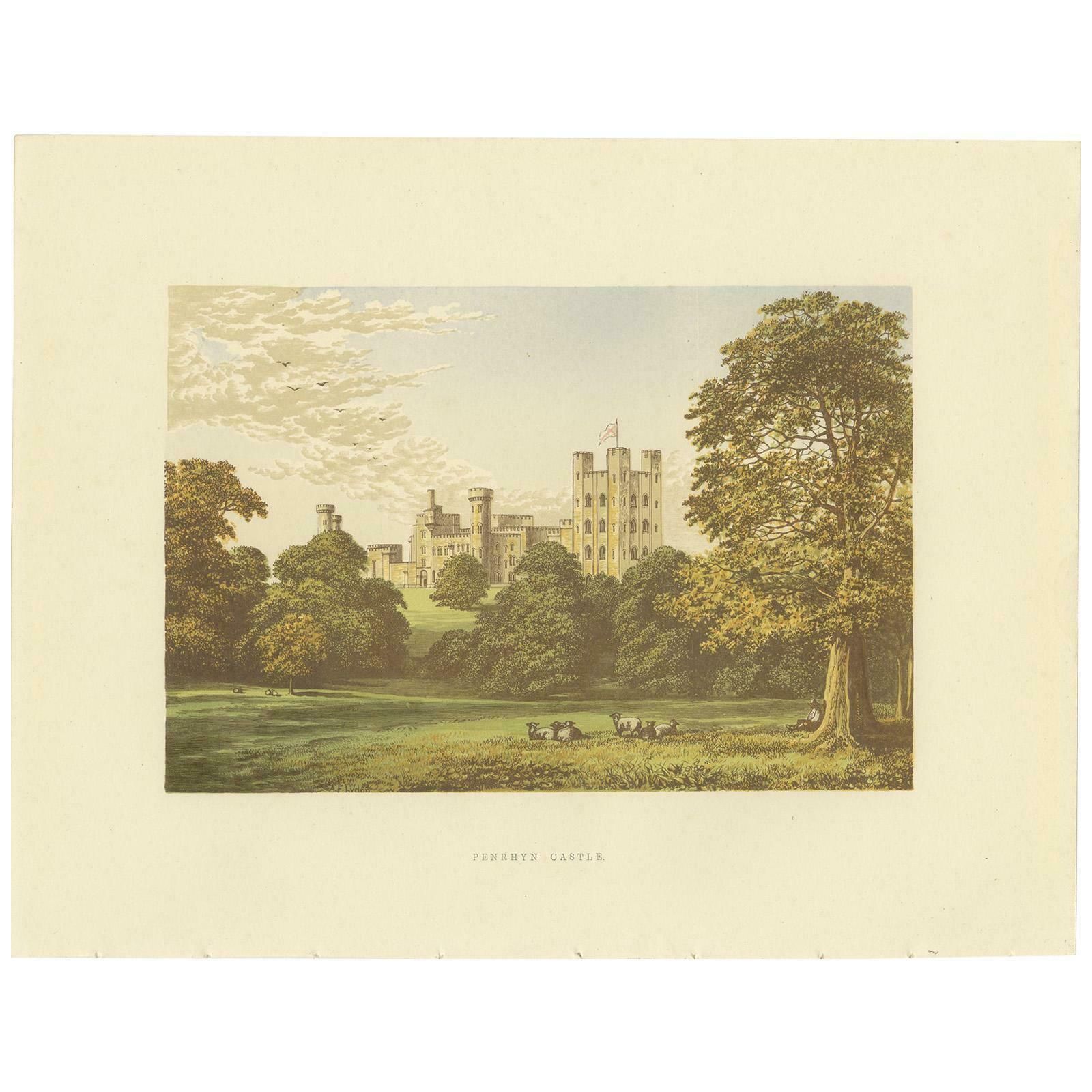 Antique Print Of Penrhyn Castle By Morris, Circa 1880