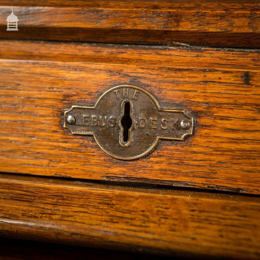 photo for sale Edwardian Oak Tambour Front Roll Top Lebus Desk
