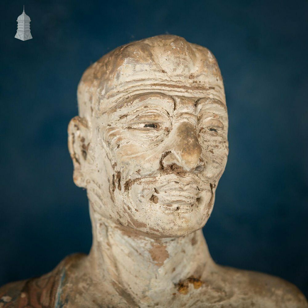 A Pair Of Chinese Early Ming Dynasty Luohans, Remnants Of Blue, Red And White Pigment Height 50cm photo furniture
