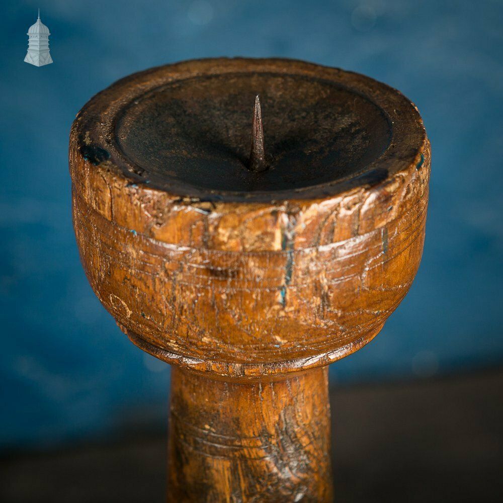 17th C Turned Wooden Candle Stick photo for sale