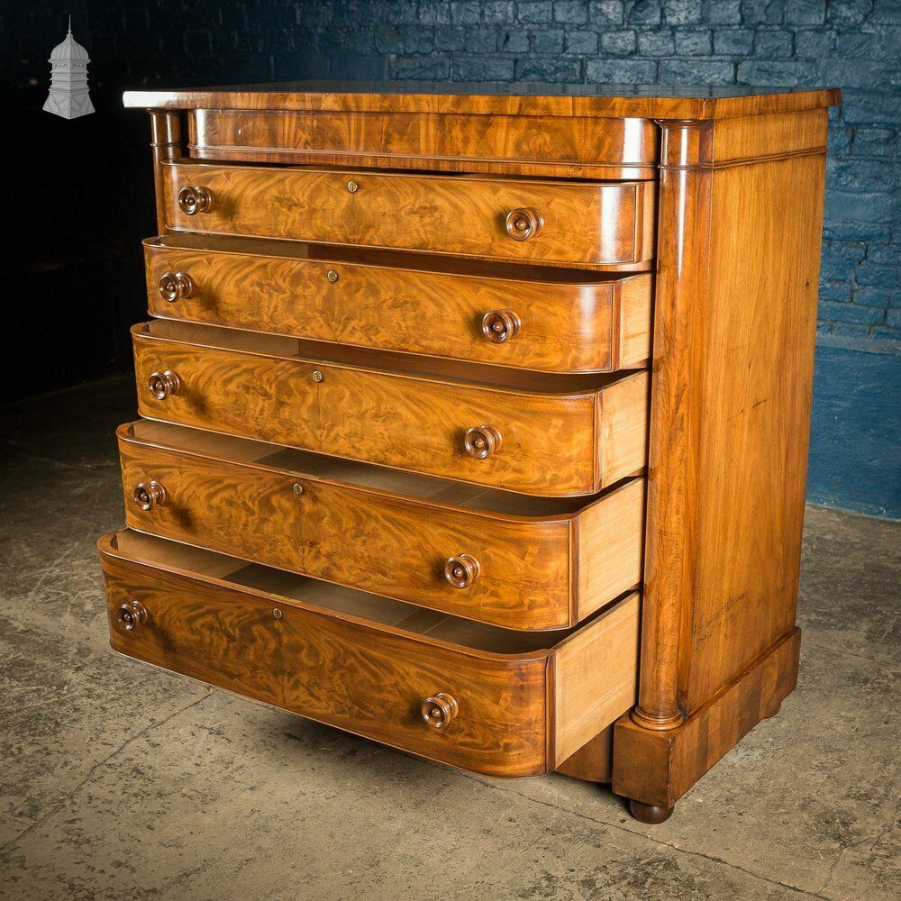 Impressive 19th C Bow Fronted Flanked Column Mahogany Chest Of Drawers photo furniture