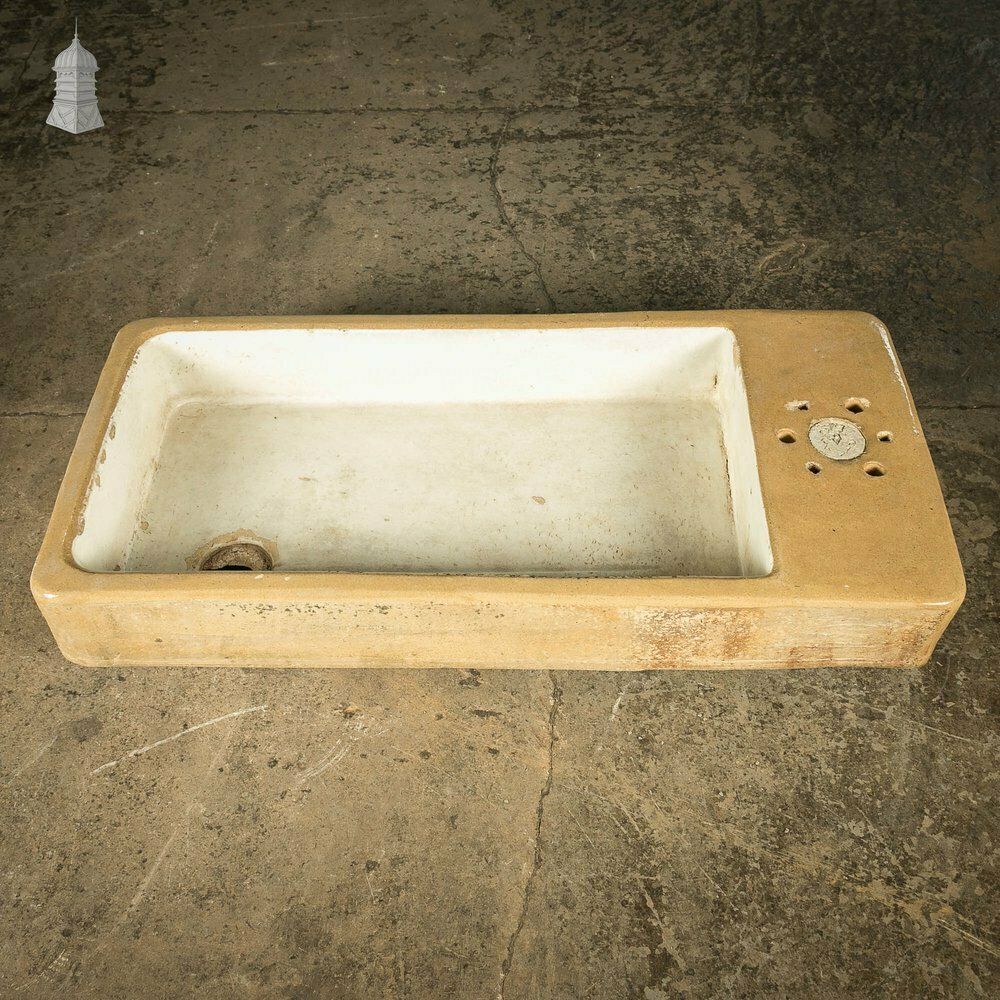 840.0 Trough Sink, Fluted Cane And White Worn Glaze, 19th C photo