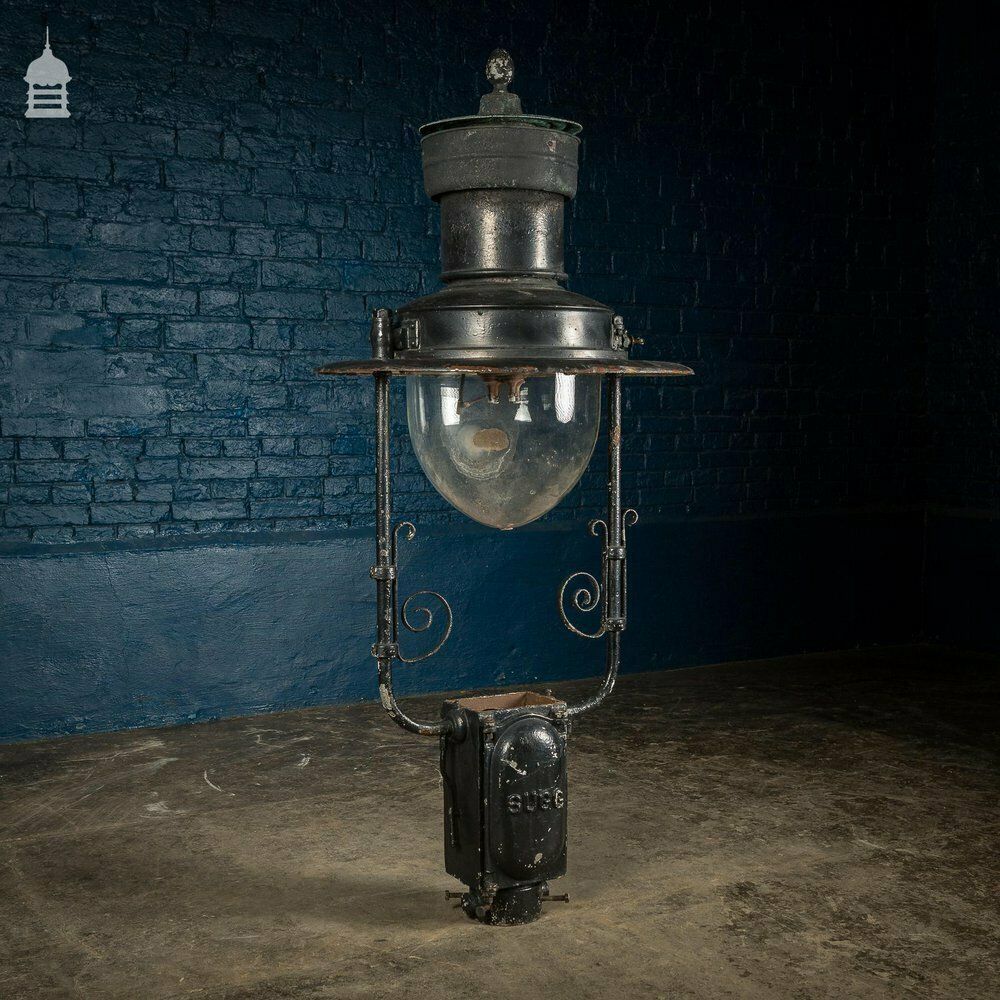 19th C Black Painted Copper Top Lampost Light Fitting