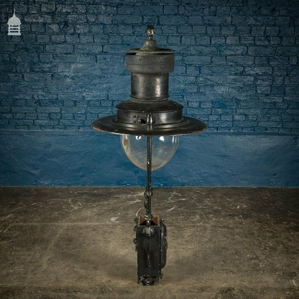 photo vintage 19th C Black Painted Copper Top Lampost Light Fitting