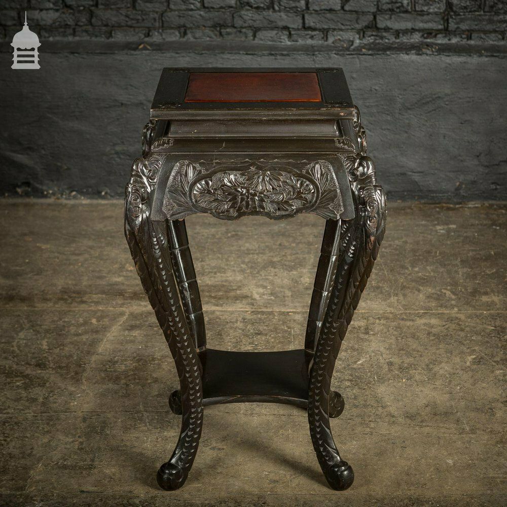 Dark Finish Anglo Indian Jardinière Stand With Leather Top photo 480.0