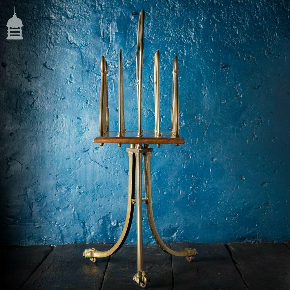 photo furniture 19th C Brass And Oak Swivel Sheet Music Or Record Rack With Claw Feet, Ceramic Castor’s And Treble Clef Design