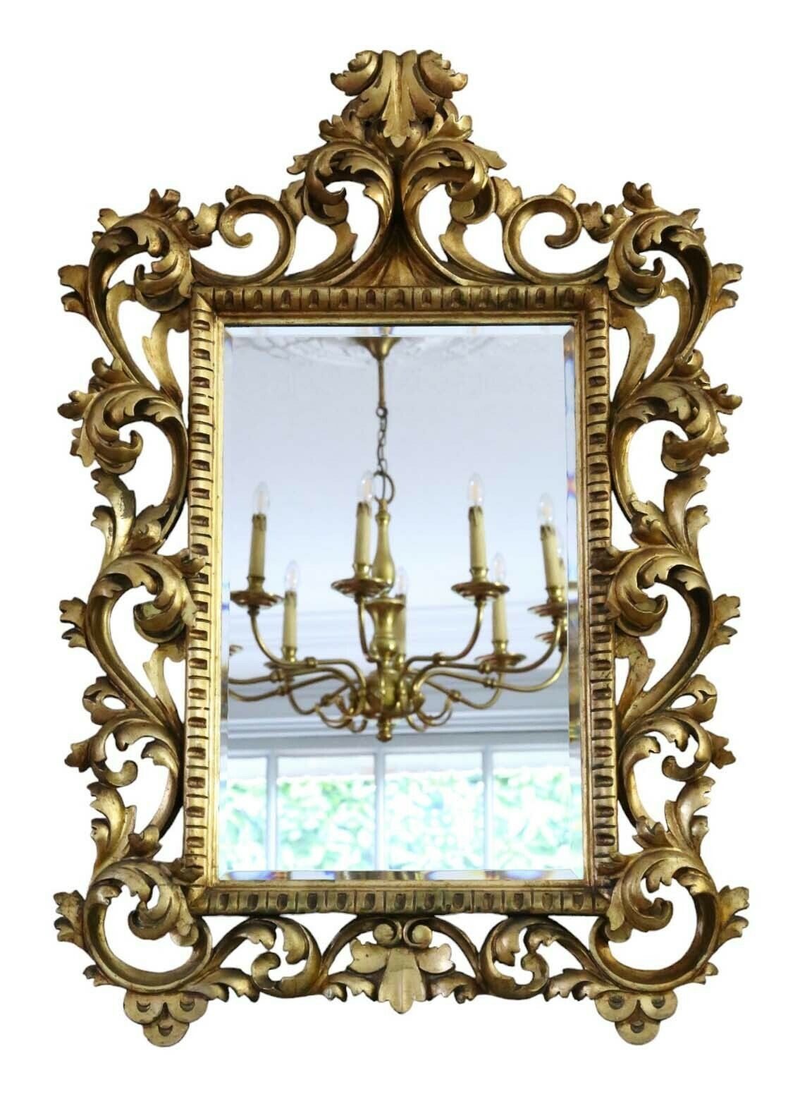 Antique Large Gilt Overmantle Wall Mirror 19th Century Fine Quality Florentine Style